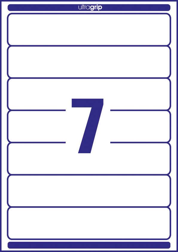 White page with nine rectangular sections, middle section showing the number '7' in blue. Top field bears the text 'ultragrip'.