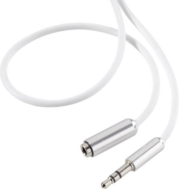 SpeaKa Professional SP-7870520 Jack Audio/phono Cable extension [1x Jack plug 3.5 mm - 1x Jack socket 3.5 mm] 1.00 m White SuperSoft sheath