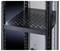 A ventilated black shelf in a metal frame, used for storage in server or network cabinets.