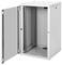 Open, empty metal cabinet for electronic or network equipment with a removable door, suitable for installing server racks.