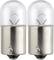 Two identical light bulbs side by side with metal bases and transparent domes, showing thin wires inside.