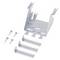 Metal mounting bracket with screws and mountable strips, potentially for securing hardware components.