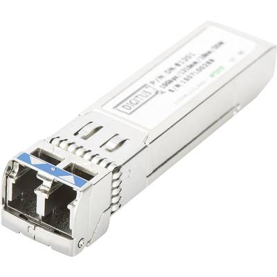 The image depicts a metal SFP module suitable for use in network technology. It has two connections.