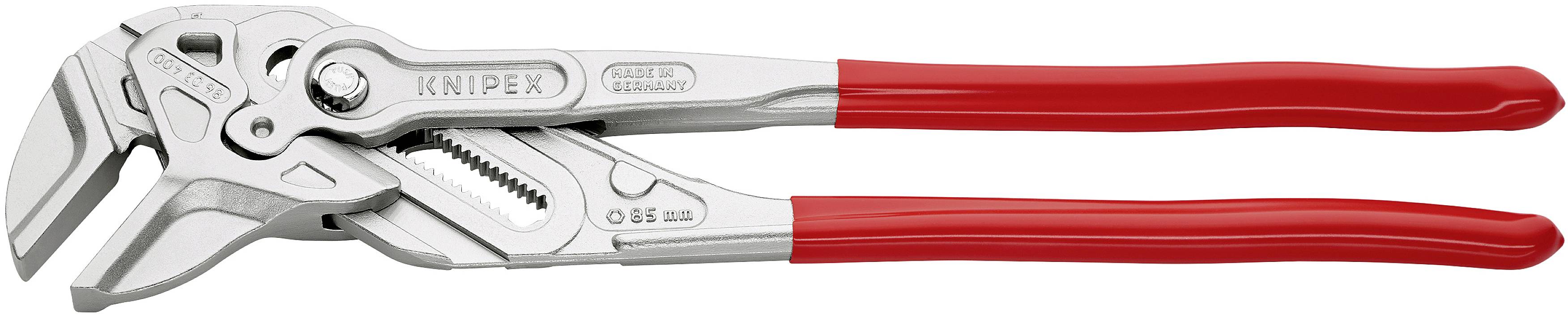 A pair of pliers with red handles and an adjustable jaw. They are frequently used for gripping and securing workpieces.