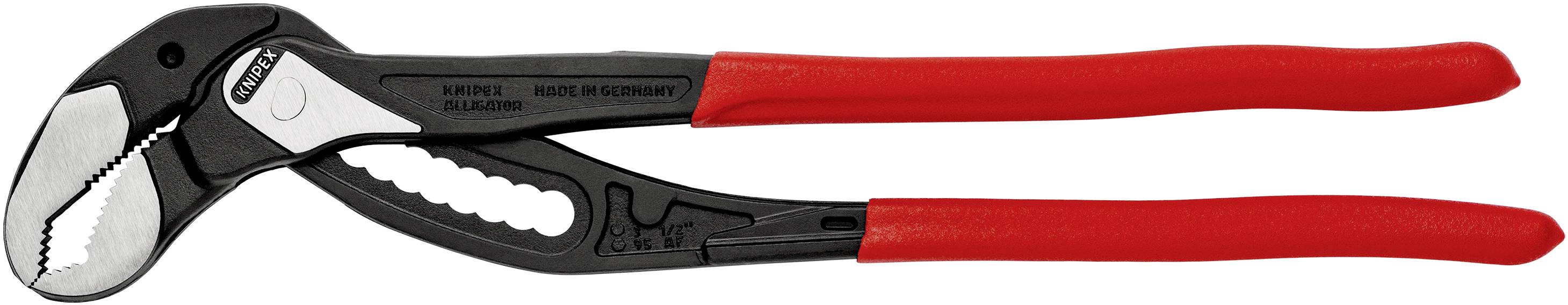 A red water pump pliers with adjustable jaws for securely gripping pipes or objects.