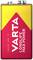A VARTA battery, type 6LR61 9V, with a yellow and red design and the inscription 'LONG LIFE MAX POWER'.