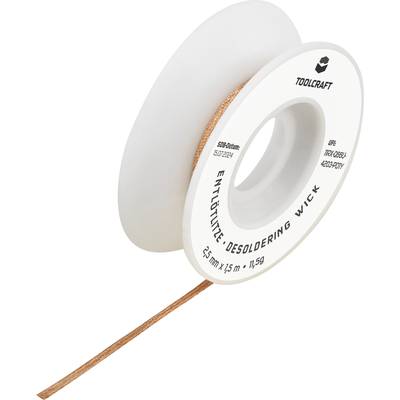 A reel of desoldering braid by Toolcraft, 2.5 mm x 1.5 m, for removing solder during electronic repairs.