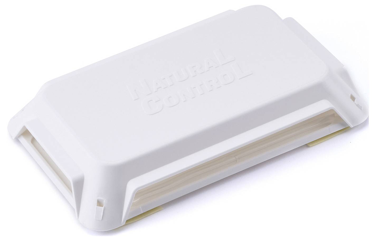 A white insect trap labeled 'Natural Control', designed to catch insects discreetly, suitable for home or office use.