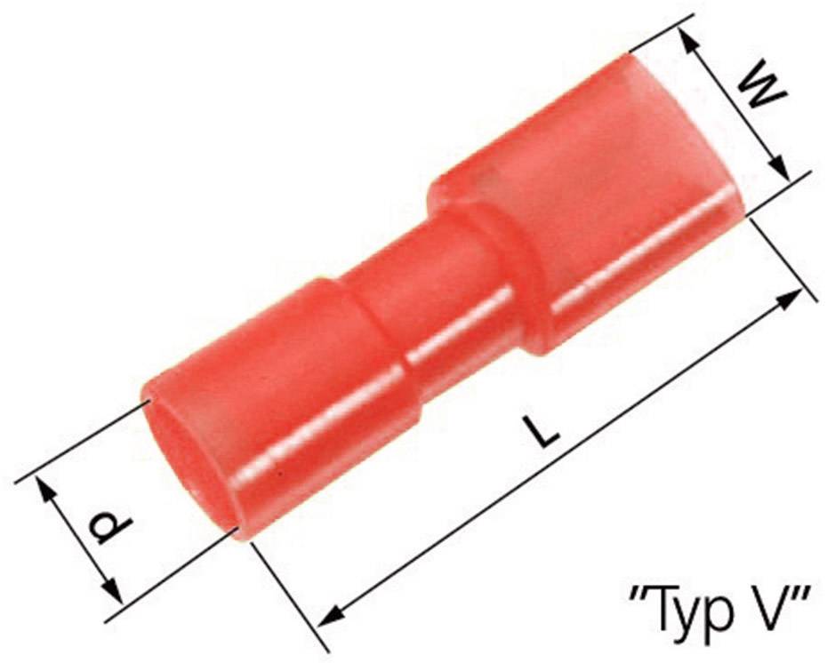 Red pipe connector component with labels 'L', 'W', 'd' and 'Type V'. Illustration of dimensions.