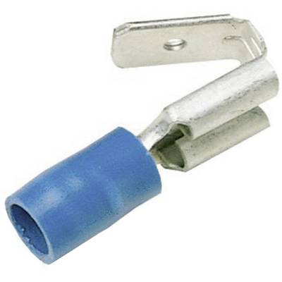 Insulated blue cable lug, with a metal tongue for connecting electrical cables.