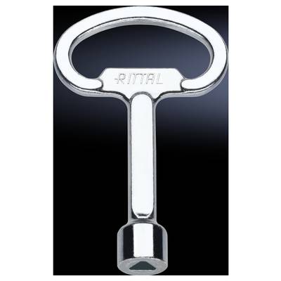 Silver universal key with an oval handle. Top surface is marked with 'RITTAL'. Developed for electrical cabinets and technical maintenance.