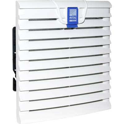 A white ventilation grille by Rittal with horizontal louvres, used for ventilation and cooling of technical equipment.