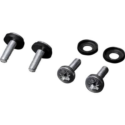Four screws with washers, two of which have their washers not tightened, on a white background.
