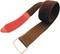 Brown hook and loop strap with metal buckle and red end, suitable for securing cables or items.