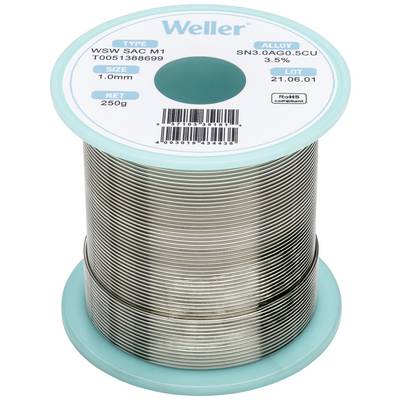 A reel of solder by Weller, type WSW SAC M1, weighing 250g with a diameter of 1.0mm.