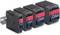 Four black TRACO POWER power supply units with red labels and different performance levels arranged side by side.