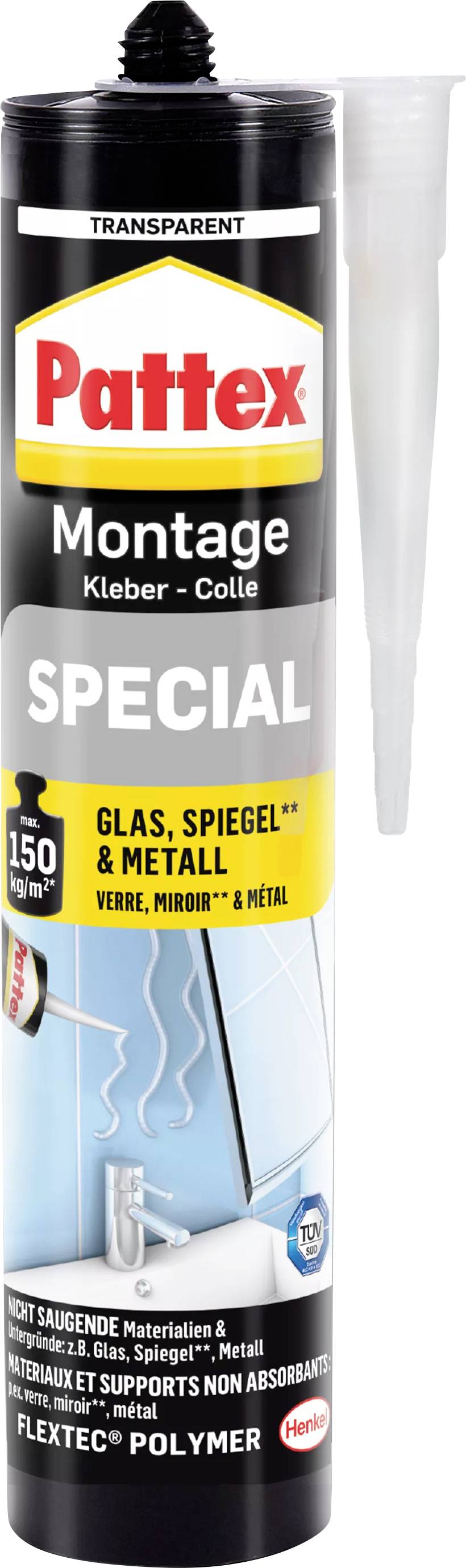 Pattex Mounting Adhesive Special for Glass, Mirrors and Metal; 150 kg/m² adhesive strength; for non-porous materials; Flextec Polymer.