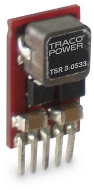 A red Traco Power module with the inscription 'TSR 3-0533' and several metal terminals on its underside.