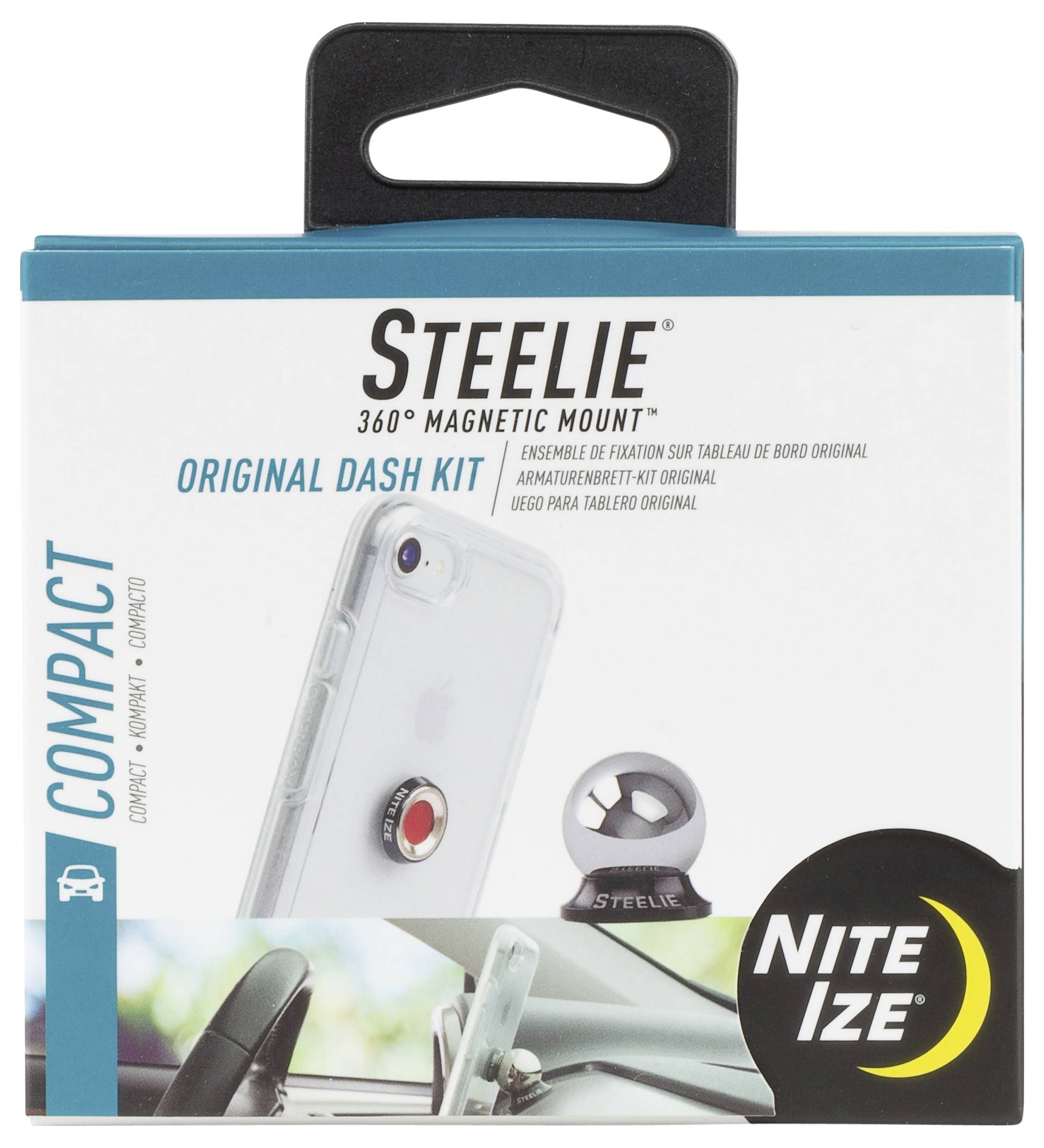 'Steelie 360° Magnetic Mount Original Dash Kit' packaging showing a phone mounted on a car dashboard with a magnetic kit attachment.