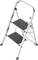 Silver, two-stage folding ladder with black treads. Ideal for household use or small repairs.