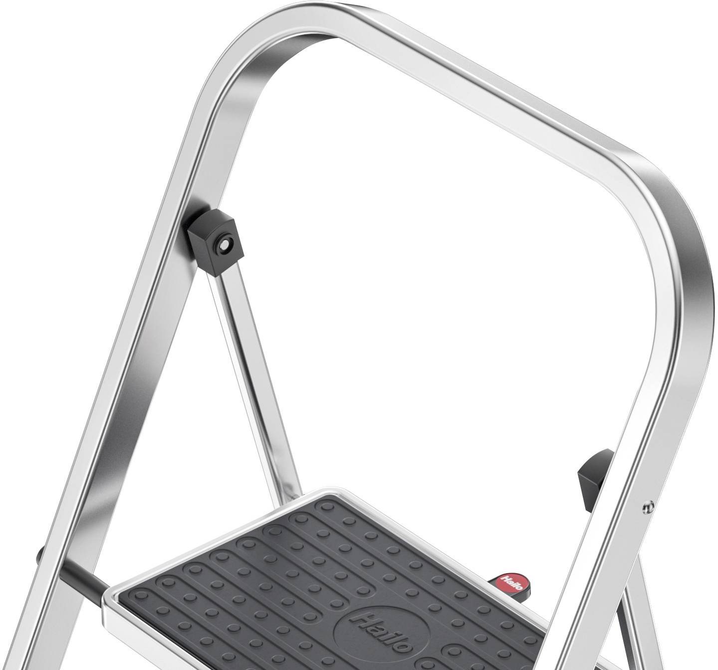 Foldable metal household ladder with non-slip steps and handle for safe use indoors.