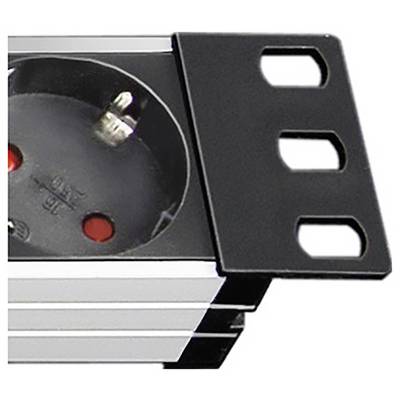 Close-up of a black metal electrical connector or mounting bracket with three rectangular slots and a circular socket opening.