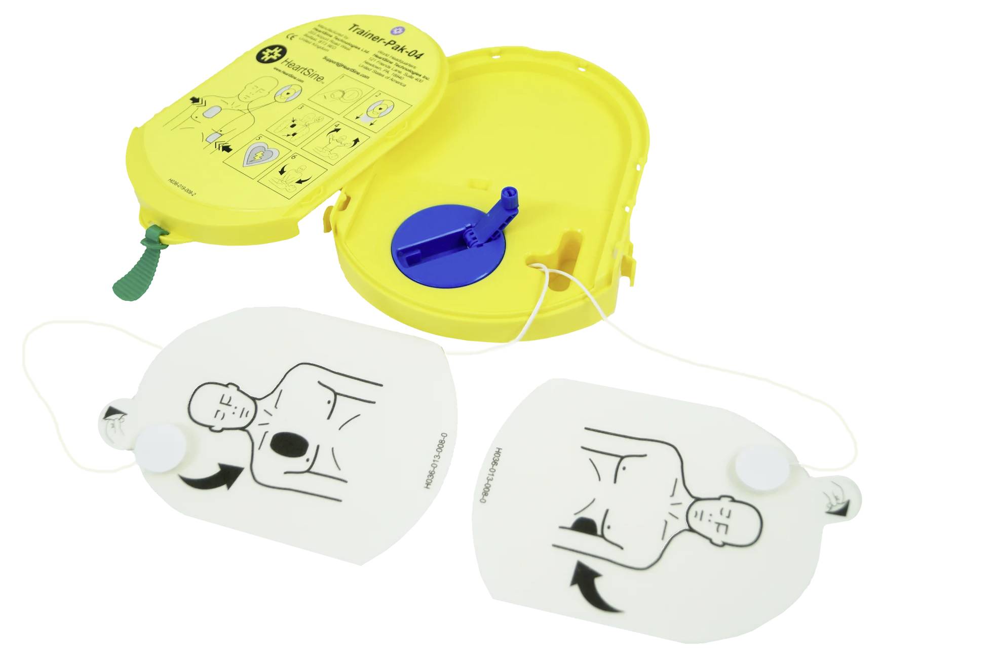 'Defibrillator with two connected electrode pads and graphical guidance for use in cardiac arrest.'