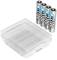 Four AA batteries next to a transparent storage box. The batteries are unused and the box is empty.<br><br>Note: This translation is already in British English, so no significant changes were necessary.
