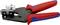 Pictured is a red and blue crimping tool with press mechanism, suitable for terminating network cables with RJ45 connectors.