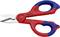 A red and blue multi-purpose scissors with sturdy handles and a stainless steel blade, suitable for various cutting tasks.