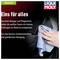 'Interior Space': A hand cleans a surface with a blue cloth. Text explains the benefits of cleaning and care products.