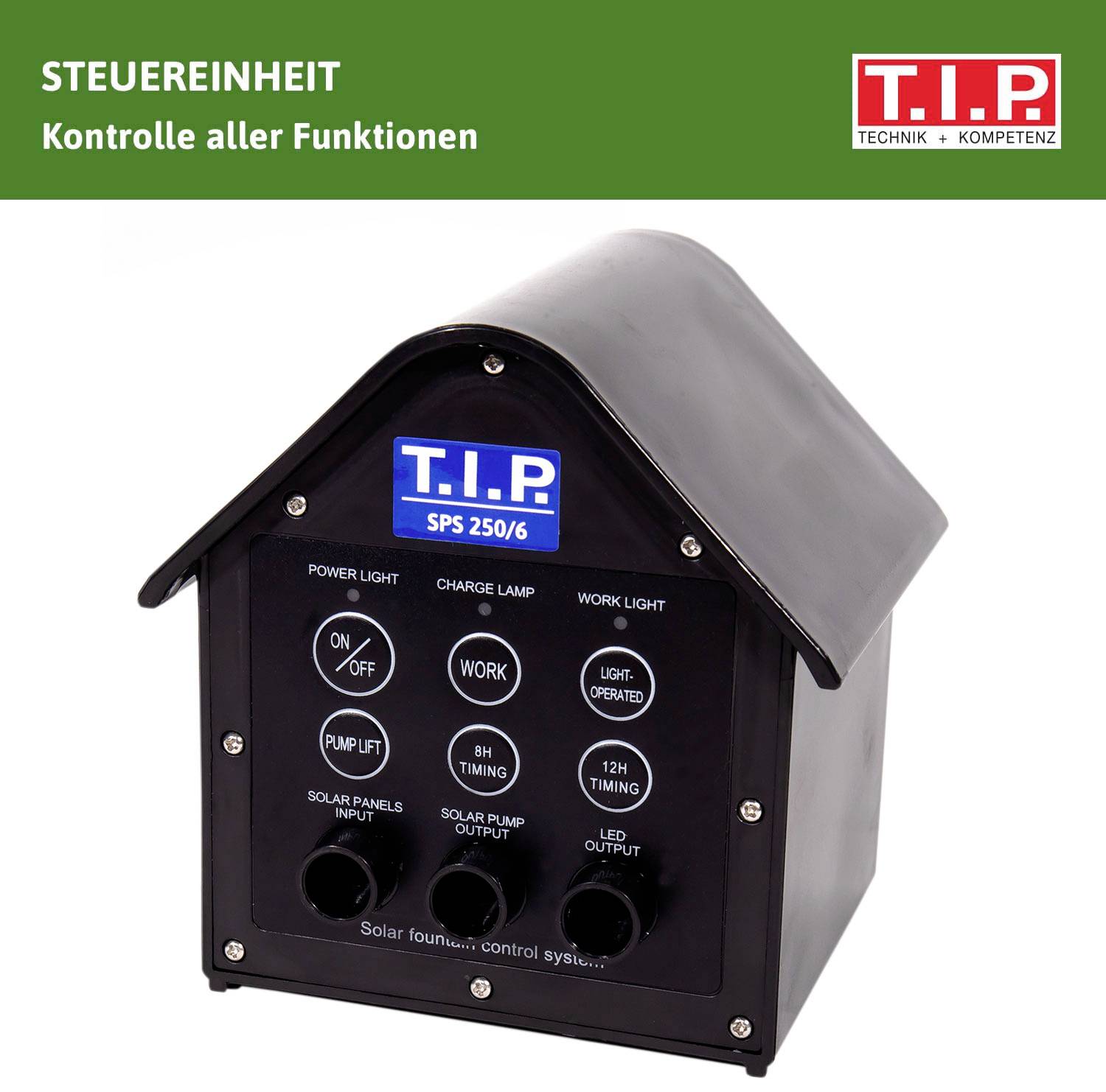 Control Unit for Fountains with Switches. Title: 'Control of All Functions'. Trademark: T.I.P Technology + Competence.