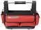 Red and black tool bag with manufacturer's logo on the front, robust design and multiple side pockets.