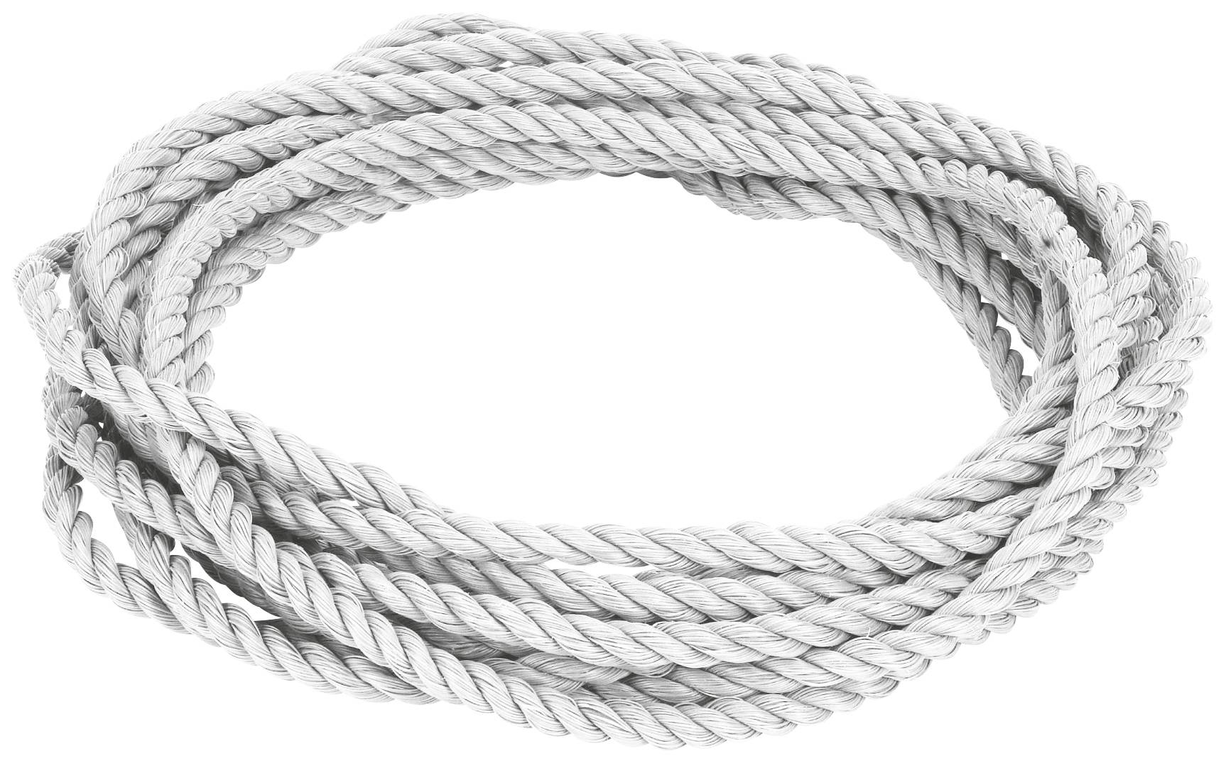 Black and white photograph of a coiled rope.