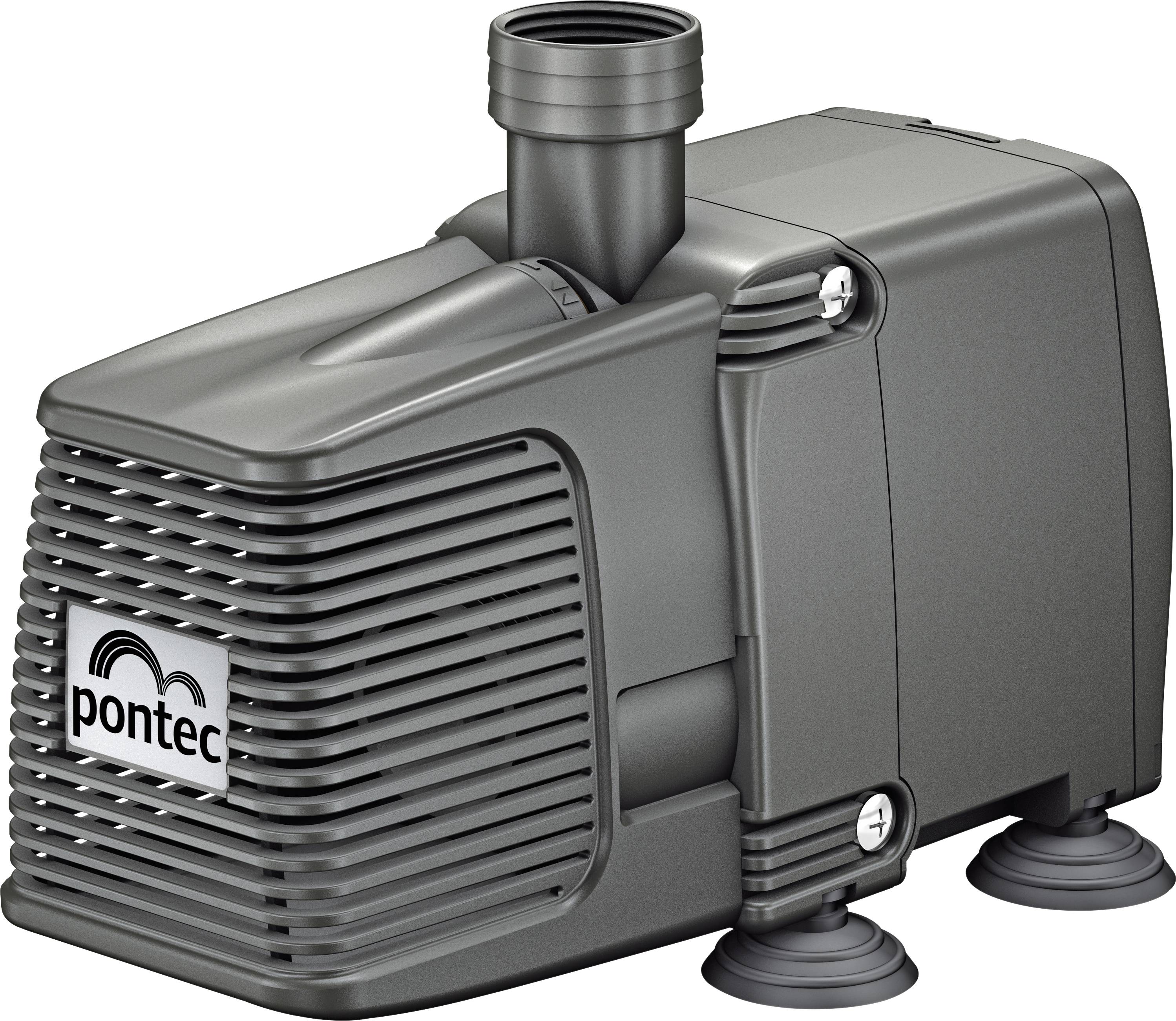 A compact, gray water pump with a logo reading 'pontec,' featuring a visible hose connection on top and suction cups on the base.