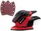 Einhell multi-sander in red and black with three sanding sheets. Compact design for versatile sanding tasks.