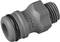 A grey plastic hose adapter with a threaded screw and seal, used for connecting garden hoses.