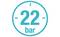 A blue gauge reading '22 bar' indicates pressure level.
