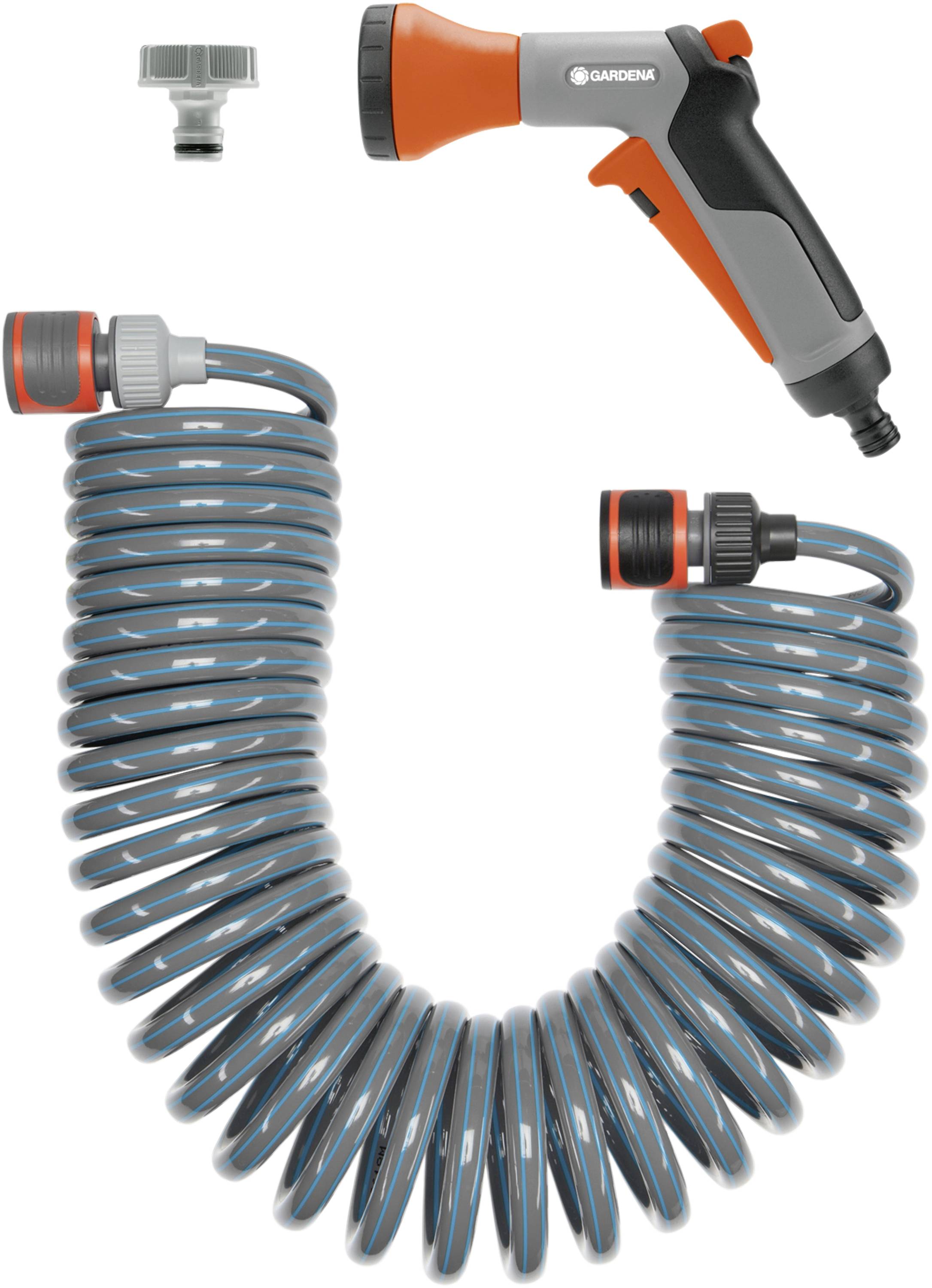 GARDENA GARDENA Spiralschlauch-Set 10 m, komplett mit Impulsbrause und Systemteilen 04647-20 6.1 mm 10 m 1/4 1 pc(s) Grey, Orange Spiral hose set