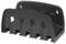 Black plastic hose holder with five retaining slots and wall mounting. Brand logo visible at the top.