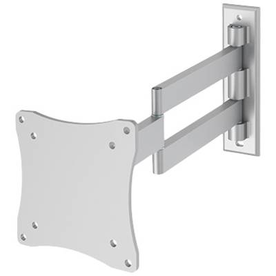 Wall-mounted TV bracket, adjustable, silver, with articulated arm for screen angle adjustment.