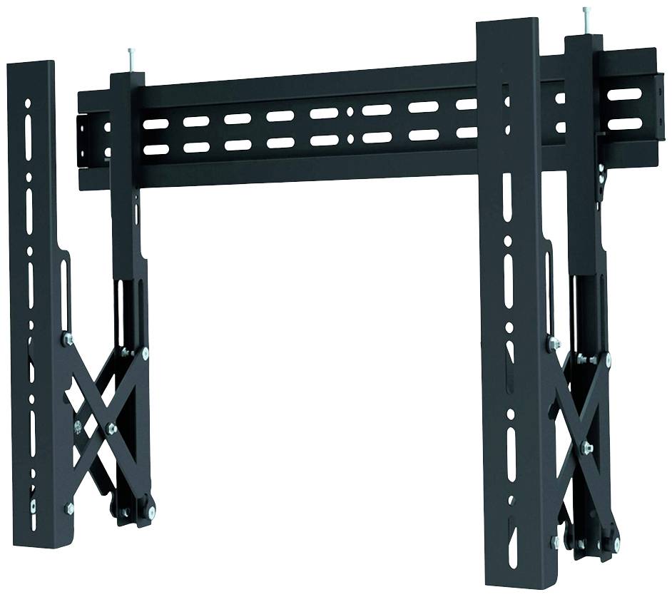 Wall mount for flat-screen televisions, adjustable, black, with multiple screw holes for flexible mounting.