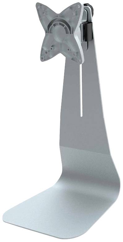 A silver metal monitor stand with VESA mount, suitable for securing displays.