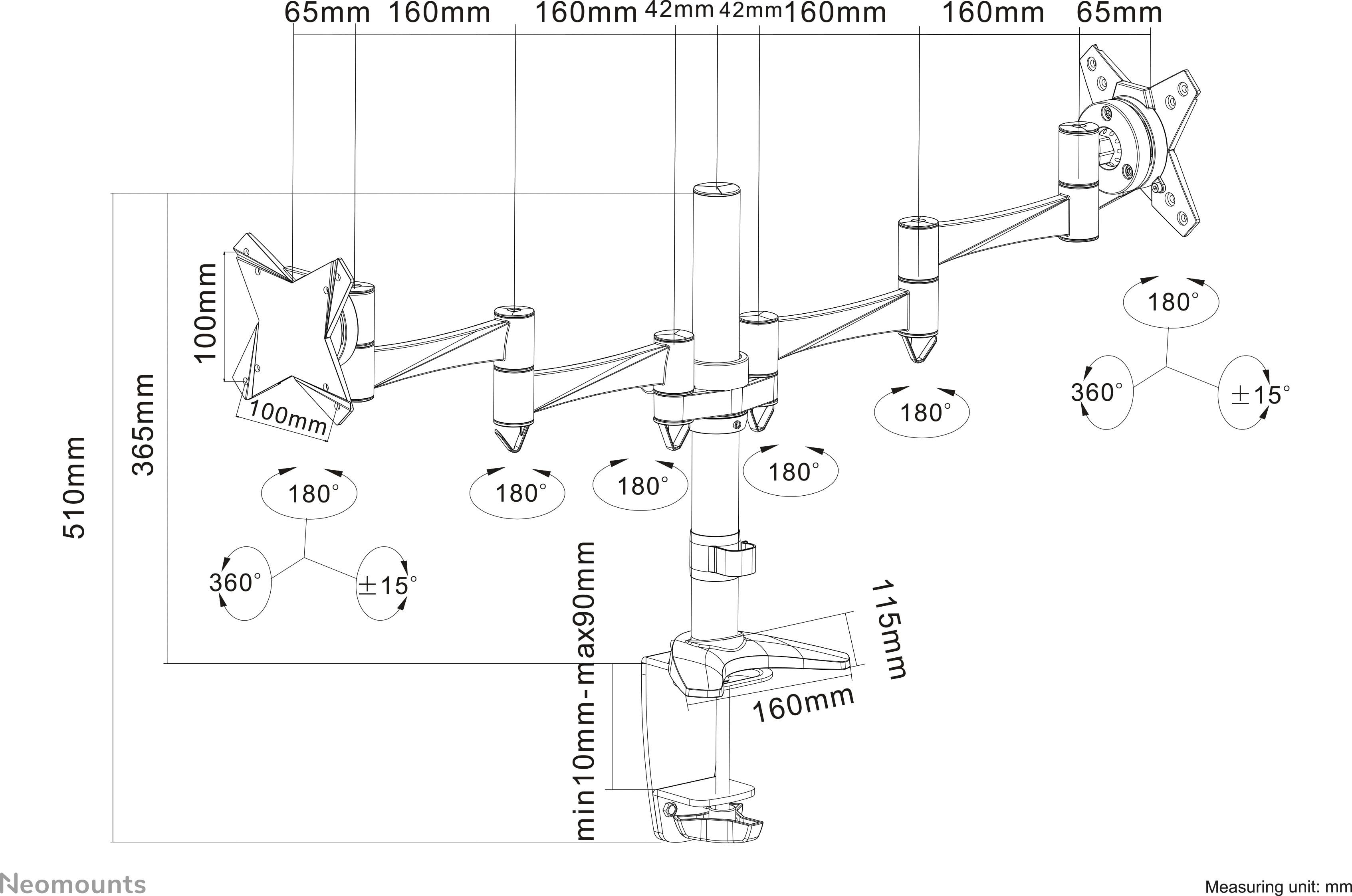 Neomounts Monitor desk mount FPMA-D1330DBLACK 2 Display(s) 25,4 cm (10") - 68,6 cm (27") Black Height-adjustable, Tiltab-3