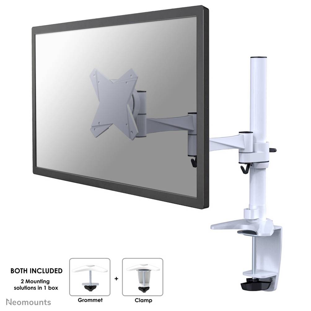 Neomounts FPMA-D1330WHITE 1x Monitor desk mount 25,4 cm (10) - 76,2 cm (30) Height-adjustable, Tiltable, Swivelling, Swivelling