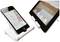 Two smartphones in white holders. One is standing vertically, the other lying horizontally. Both display different apps on their screens.