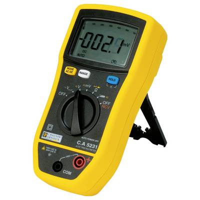 A yellow multimeter shows a reading of -0.02 millivolts. It has multiple modes and setting options for different voltage types.