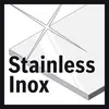 'Stainless Inox' in a black frame, displays a stylised stainless steel surface with a gleaming finish and light effects.