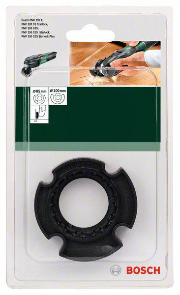 Packaging for a Bosch Starlock saw blade. Suitable for various Bosch models. The saw blade and an application are depicted.