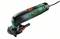 A green and black electric multi-functional tool with a red switch and detachable attachment, suitable for cutting and grinding.